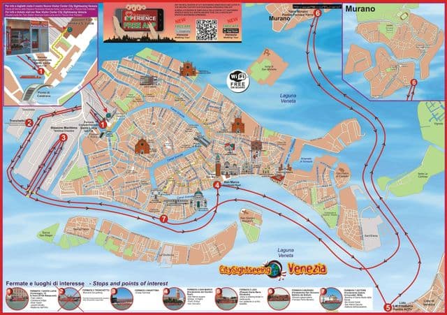 Mappa dei tour in autobus di Venezia Hop On Hop Off