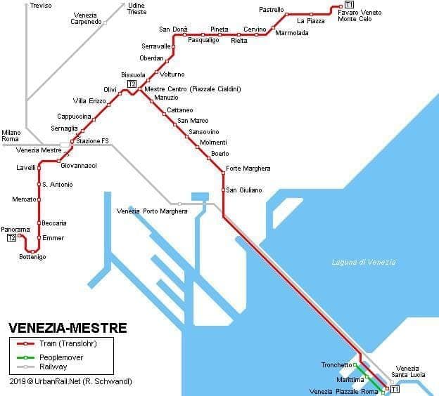 Mappa delle stazioni del tram di Venezia