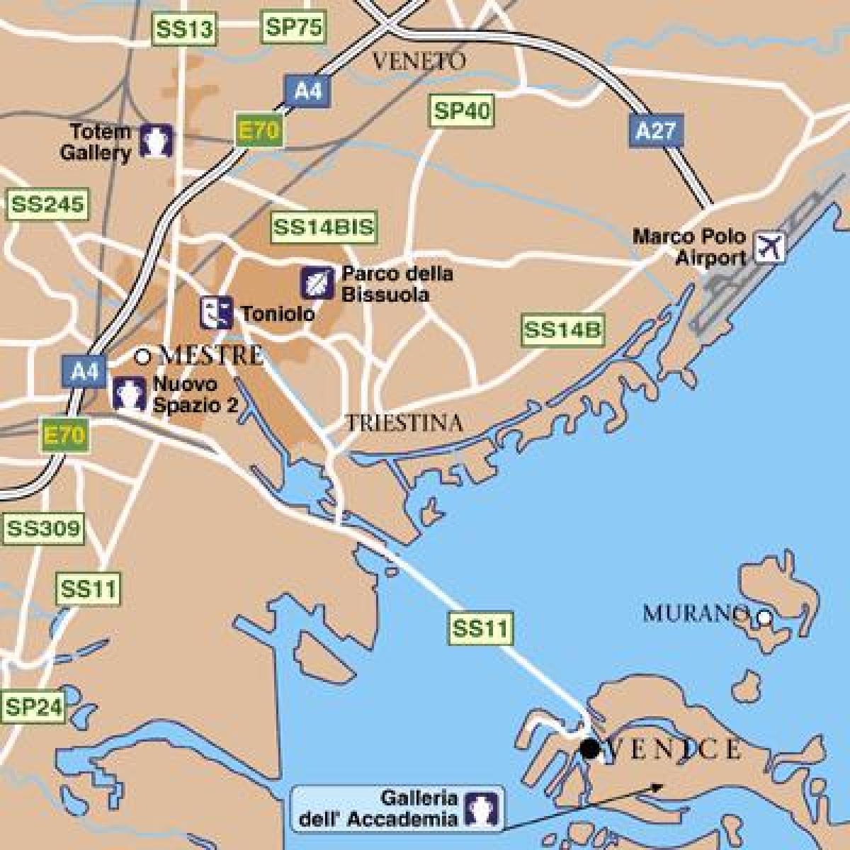 Mappa degli aeroporti di Venezia