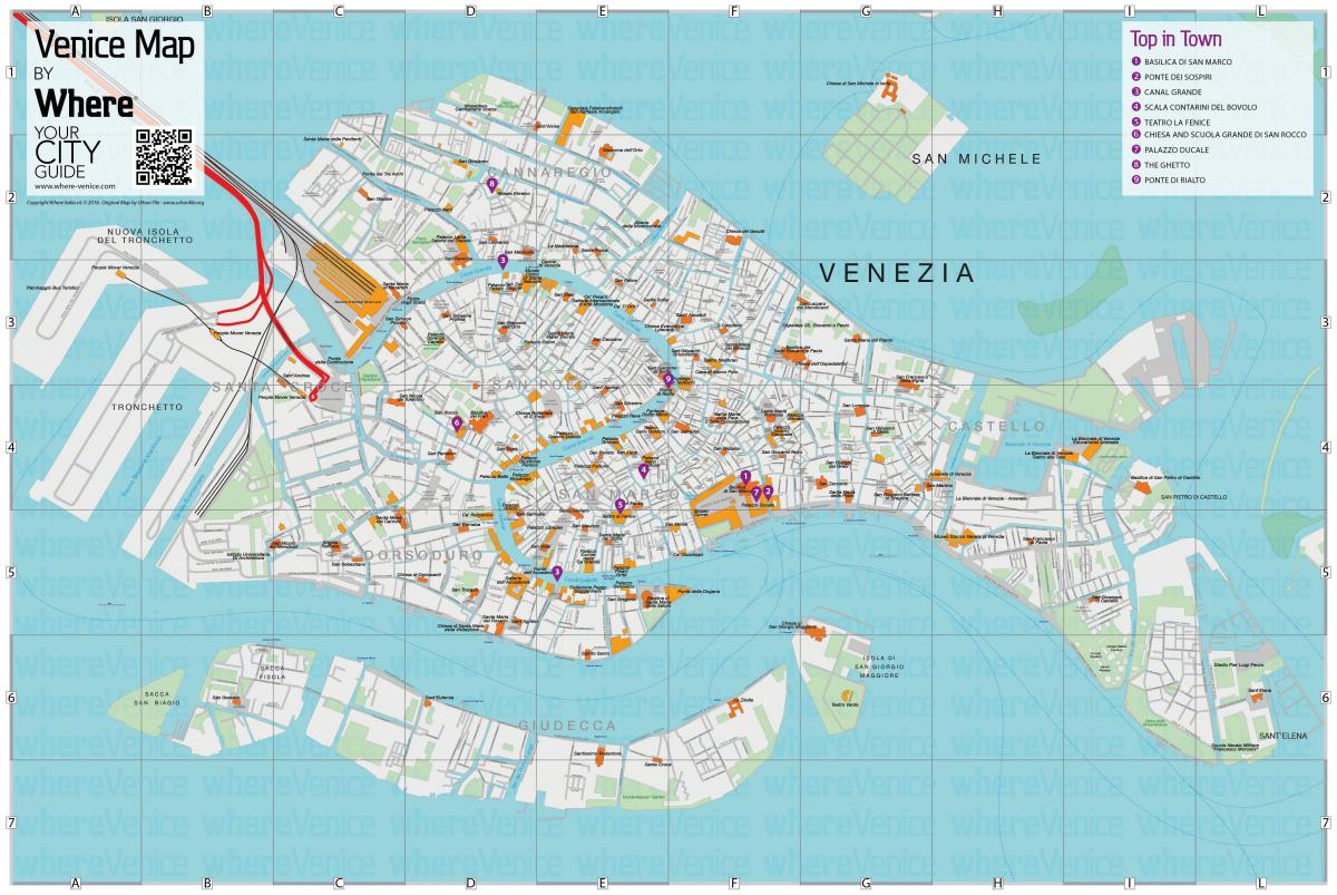 Mappa dei tour a piedi di Venezia
