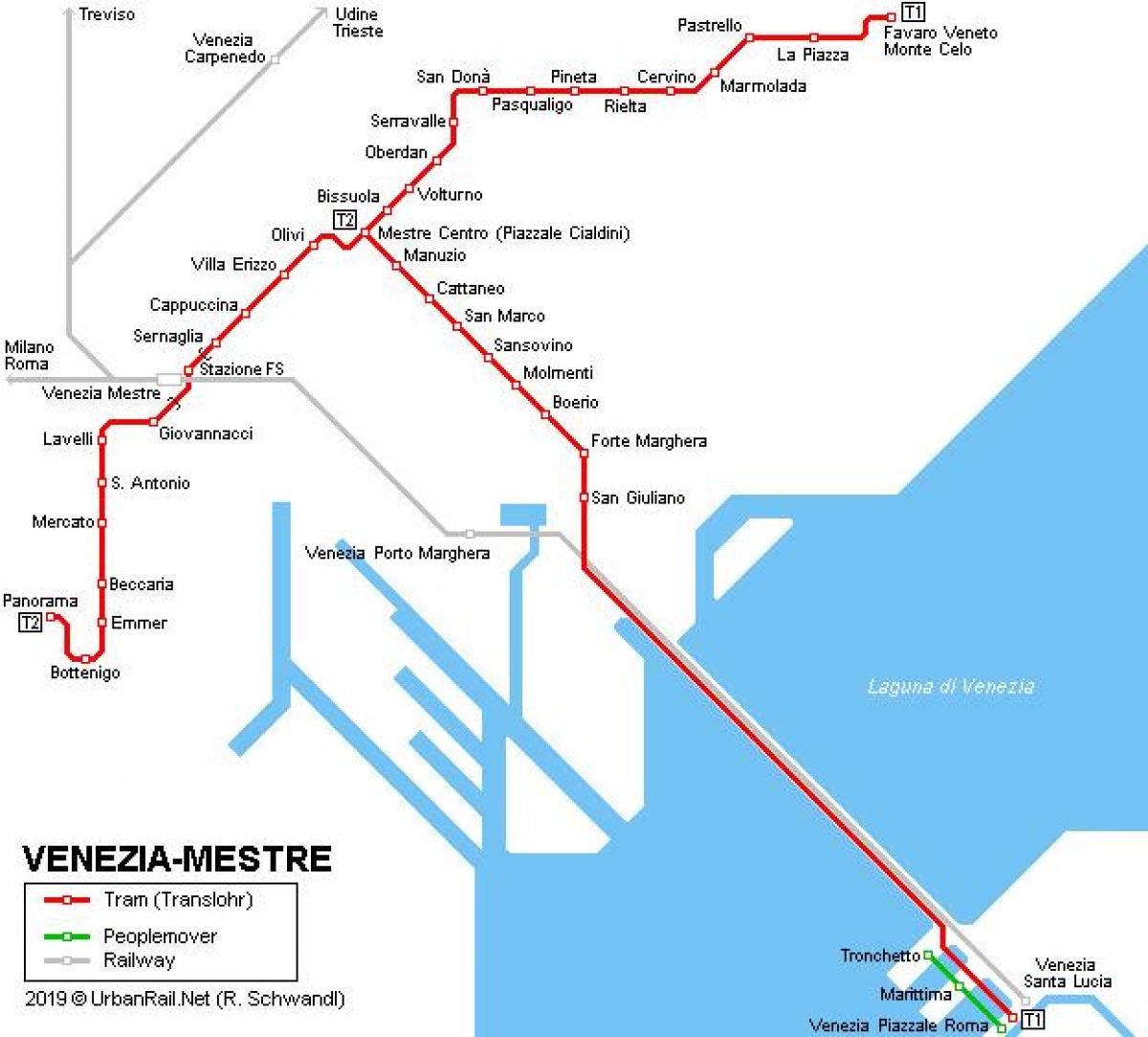 Mappa delle stazioni del tram di Venezia